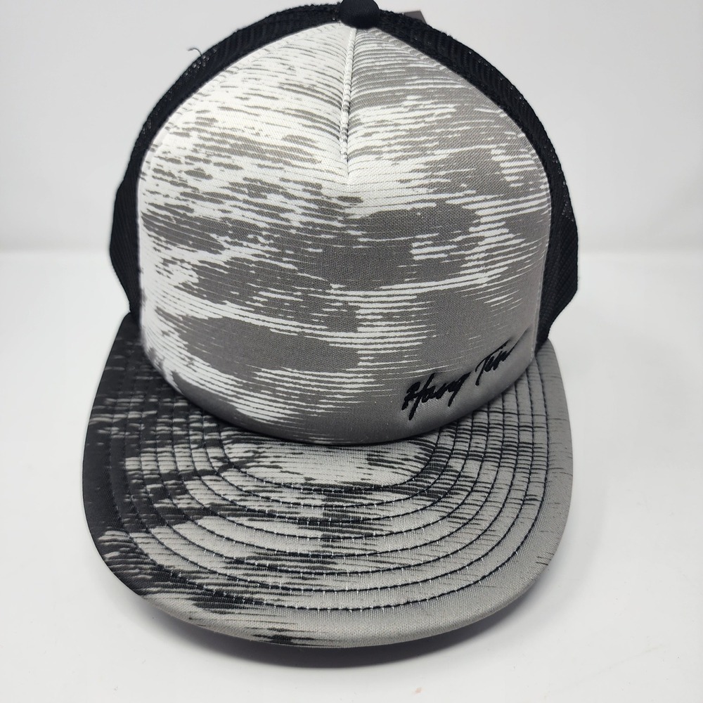 HYP Hang Ten Trucker Hat Mens 59cm Gray Black Mesh Snapback Flat Brim NWT